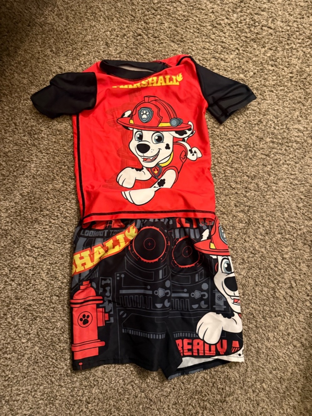 Paw Patrol Red and Black Marshall Boys Swim Trunks Set